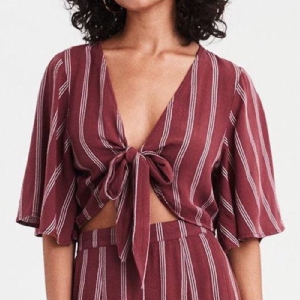 American Eagle - Stripped Tie Front Top